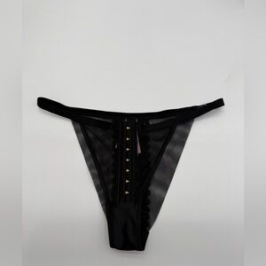VICTORIA'S SECRET Very Sexy Sheer Mesh Velvet Strip Brazilian Panty Black M NWT